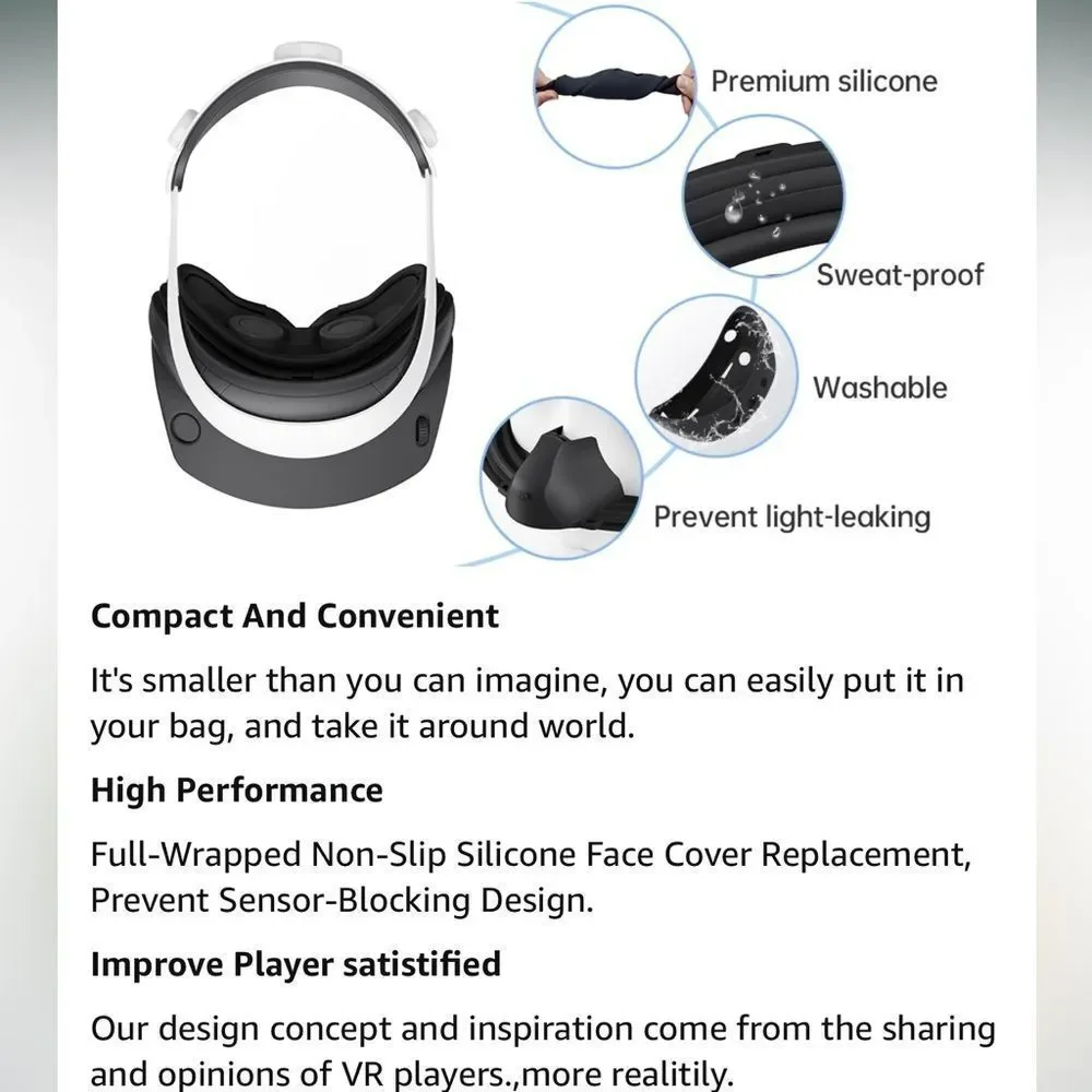 PS VR2 Face Cover W Shell Protective Face Cushion, Thumb Grips, & Cable Strap